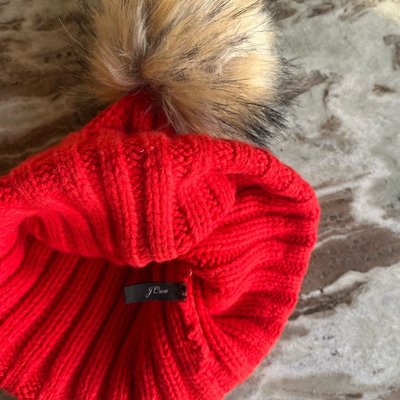 Jcrew red beanie with fur - Picture 2 of 2